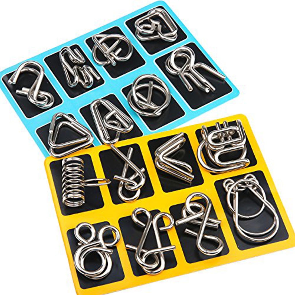Brain Teaser Puzzles 16 Pcs Metal Wire Brain Puzzles Iq Logic Test Gam