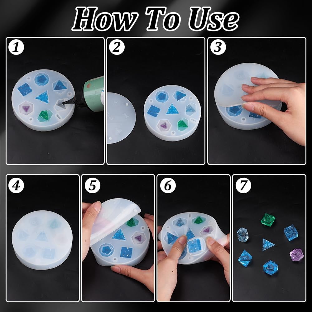 2Sets Dice Mold Set with 7 Pcs Dice Silicone Molds Dice Storage Tray S