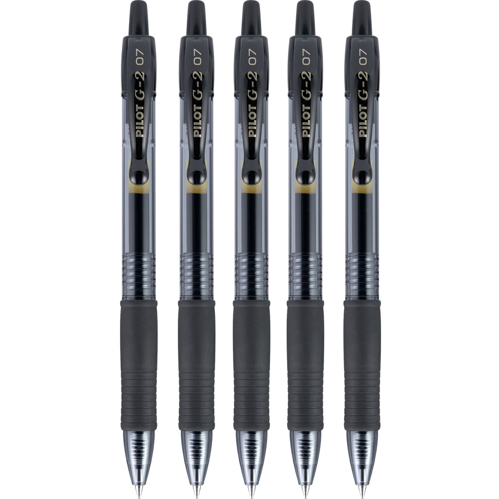 Pilot G2 Retractable Gel Ink Pens, Fine Point, 0.7mm. Black Ink, 5 Pac