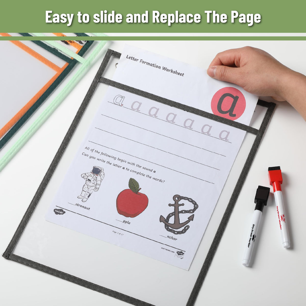 Mr. Pen- Reusable Dry Erase Pocket Sleeves, 10" x 14", 6 Pack, Colorful