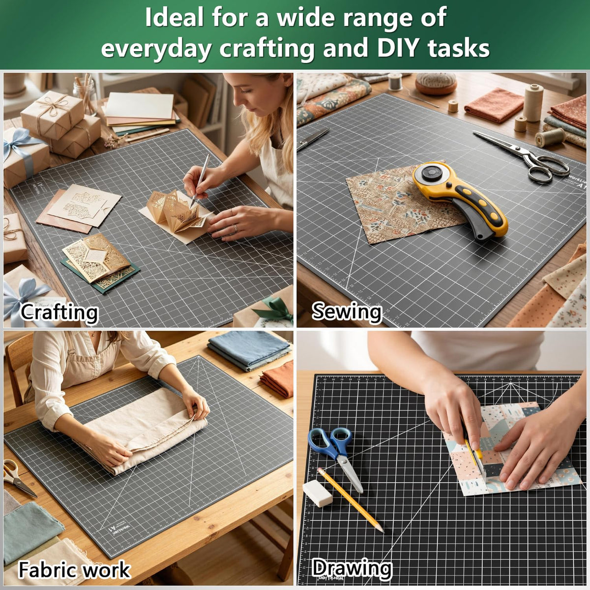 WORKLION 12" x 18" Art Self Healing PVC Cutting Mat, Double Sided, Gridded Rotary Cutting Board for Craft, Fabric, Quilting, Sewing, Scrapbooking Project……