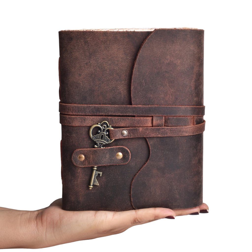 LEATHER VILLAGE Vintage Leather Journal Key Lock, Teal 6x4.