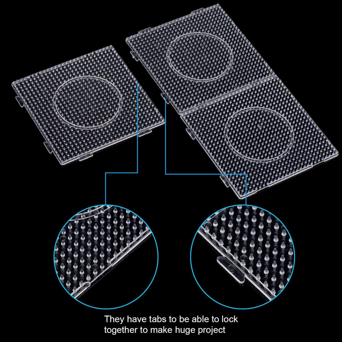 H&W 4PCS 5mm Fuse Beads Boards, Large Clear Pegboards Kits, with Gift 4 Lroning Paper (WA3-Z1)