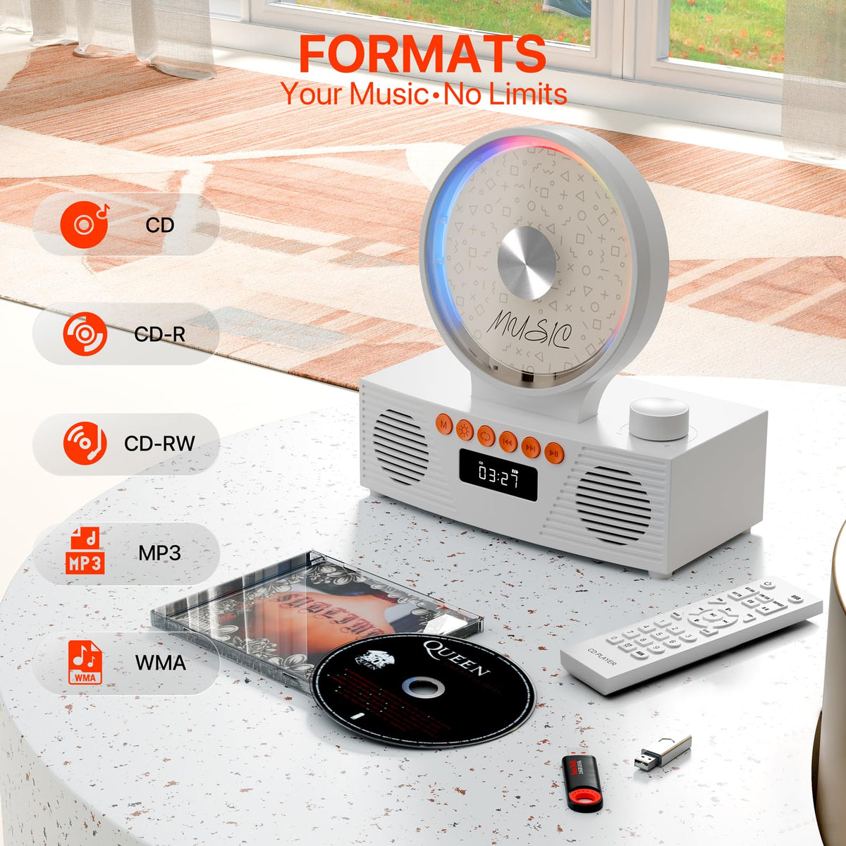 ROADOM KC607 Rechargeable Bluetooth CD Player for Learning (K–12)