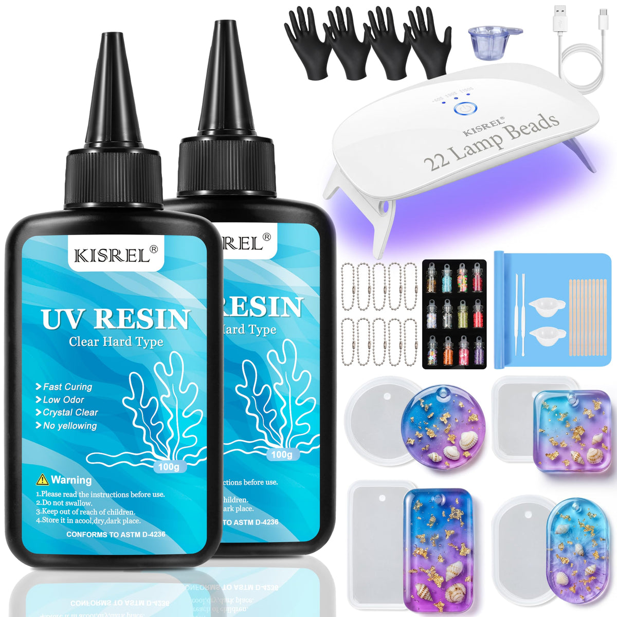 KISREL 400g UV Resin Kit with Light and Molds, Crystal Clear Resin Kit