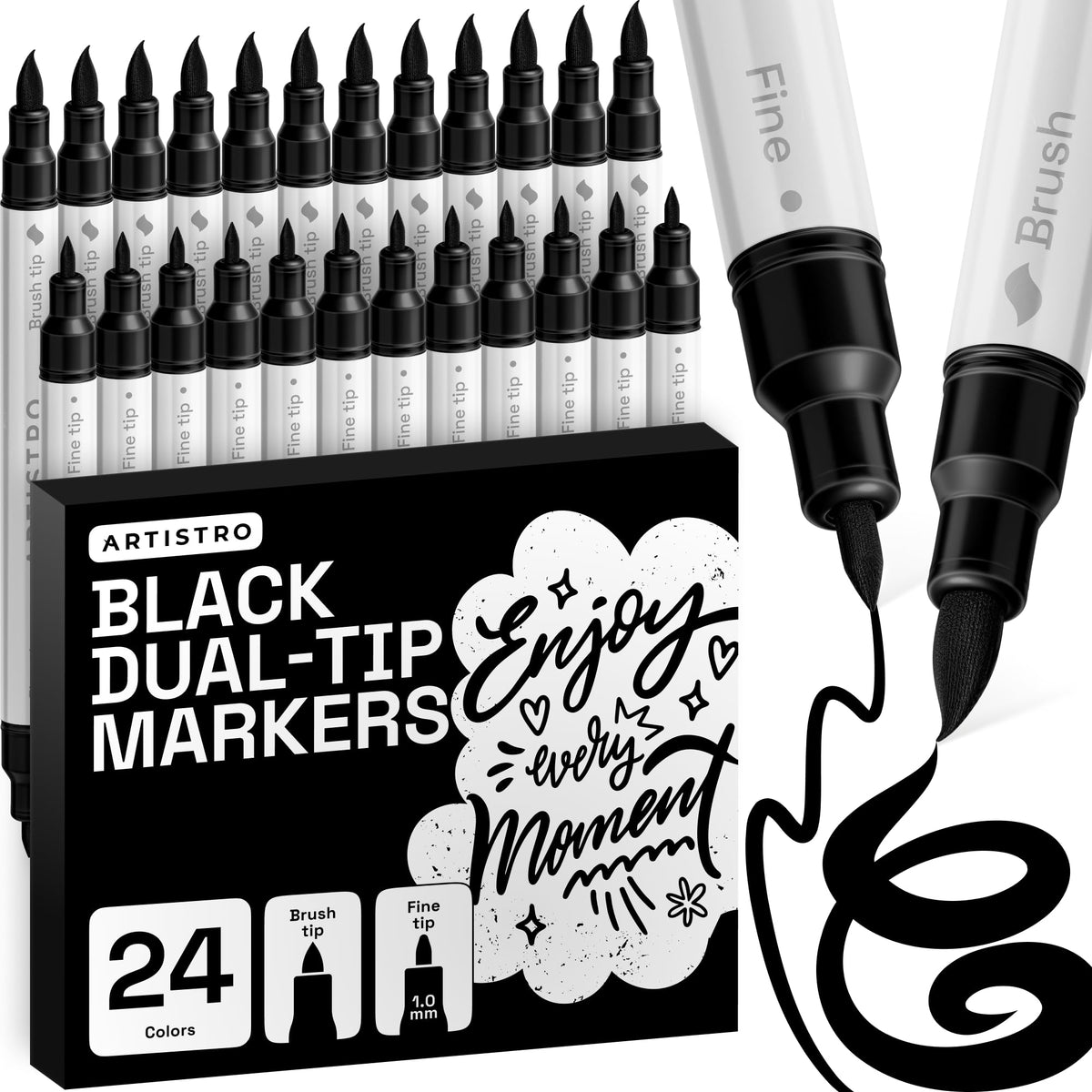 ARTISTRO Dual-Tip Acrylic Paint Markers – 1mm Fine & 1–5mm Brush Tip | ASTM D4236 Safe, Multi-Surface