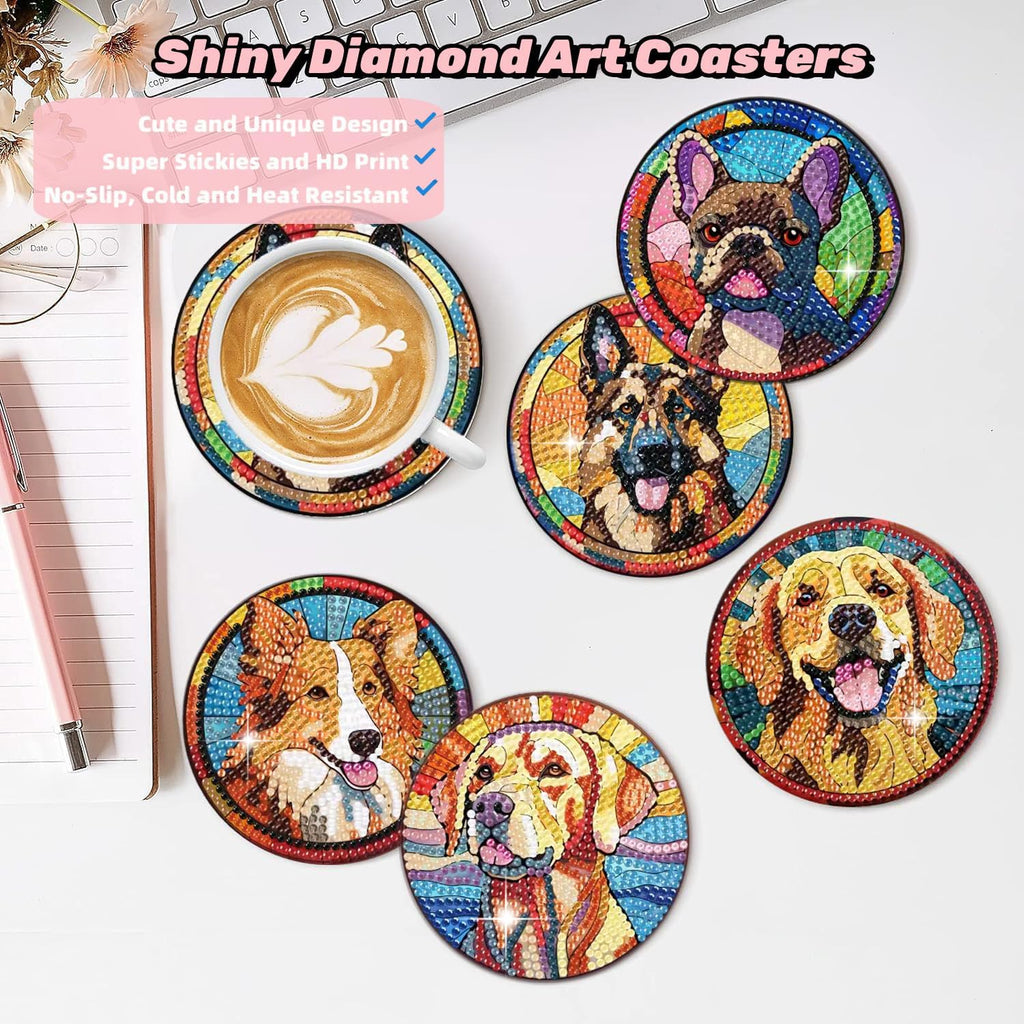 Puraikcmi 8PCs Diamond Paintings Coasters Kits Set, Funny Cat Diamond Art Coasters with Holder, DIY Crafts Diamond Art Kits Adult Craft Diamond Dots Gift