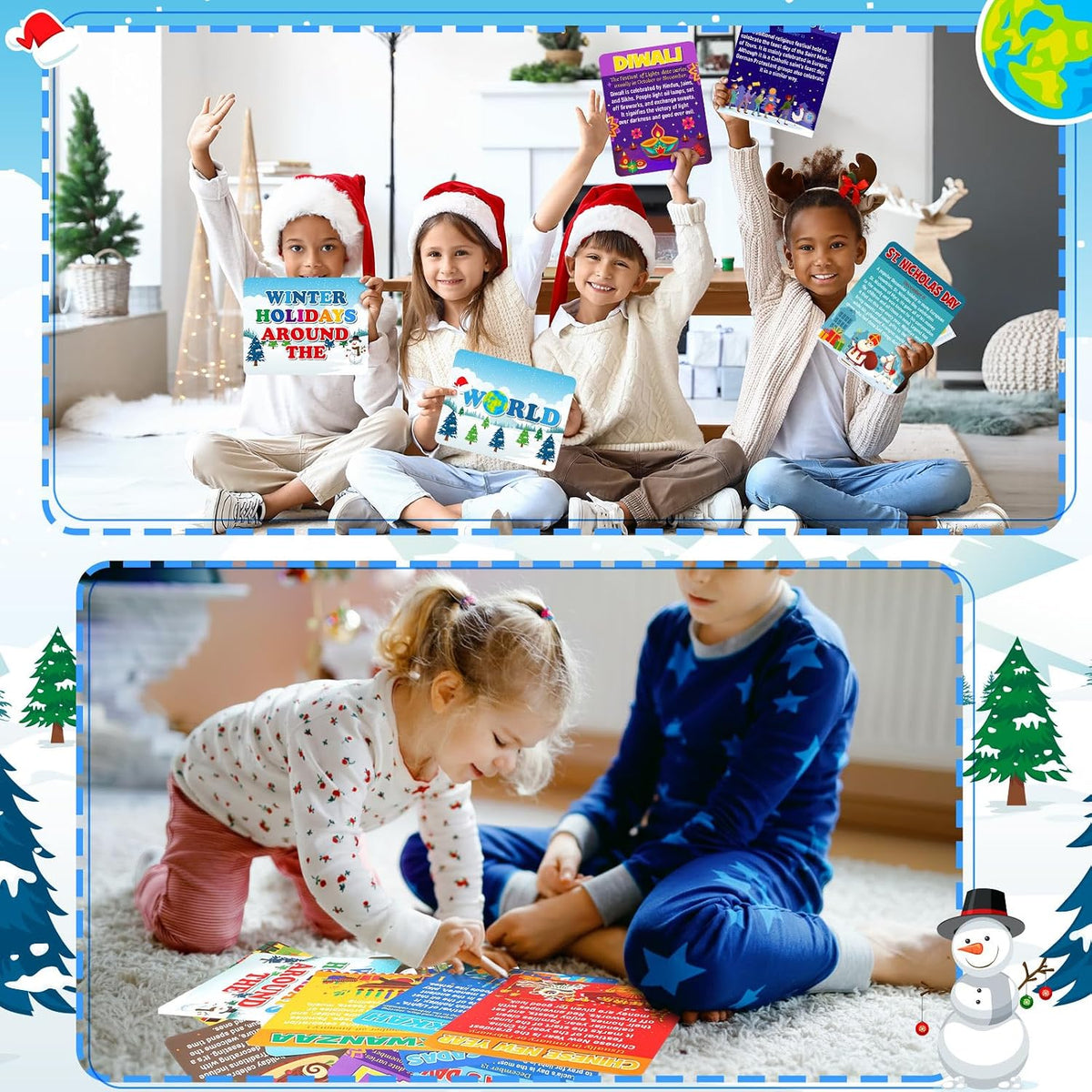 Funrous 18 Pcs Winter Holidays Bulletin Board Posters Set for Classroom