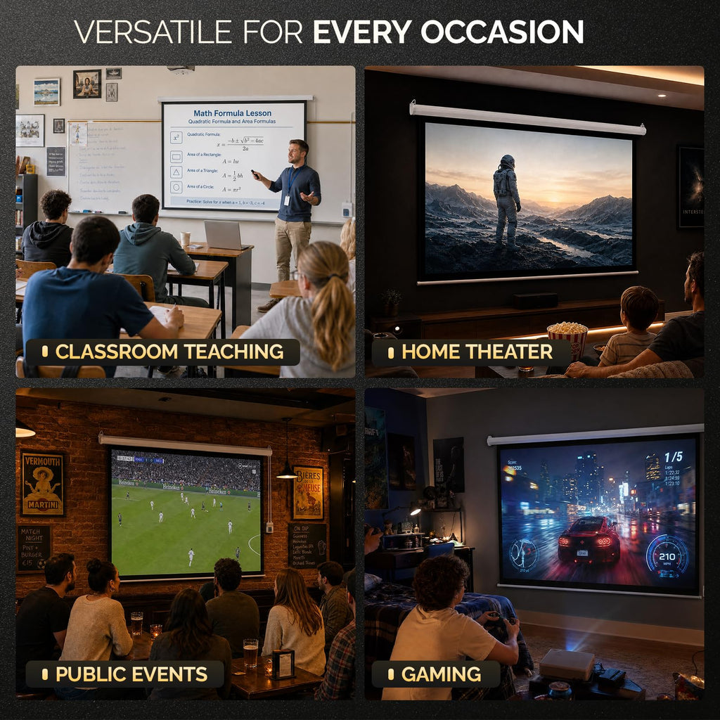 Motorized Projector Screen with Remote Control, No Wrinkles, Without Dents, HD Screen, for Home Theater Office Classroom TV Usage (92inch 16:9)