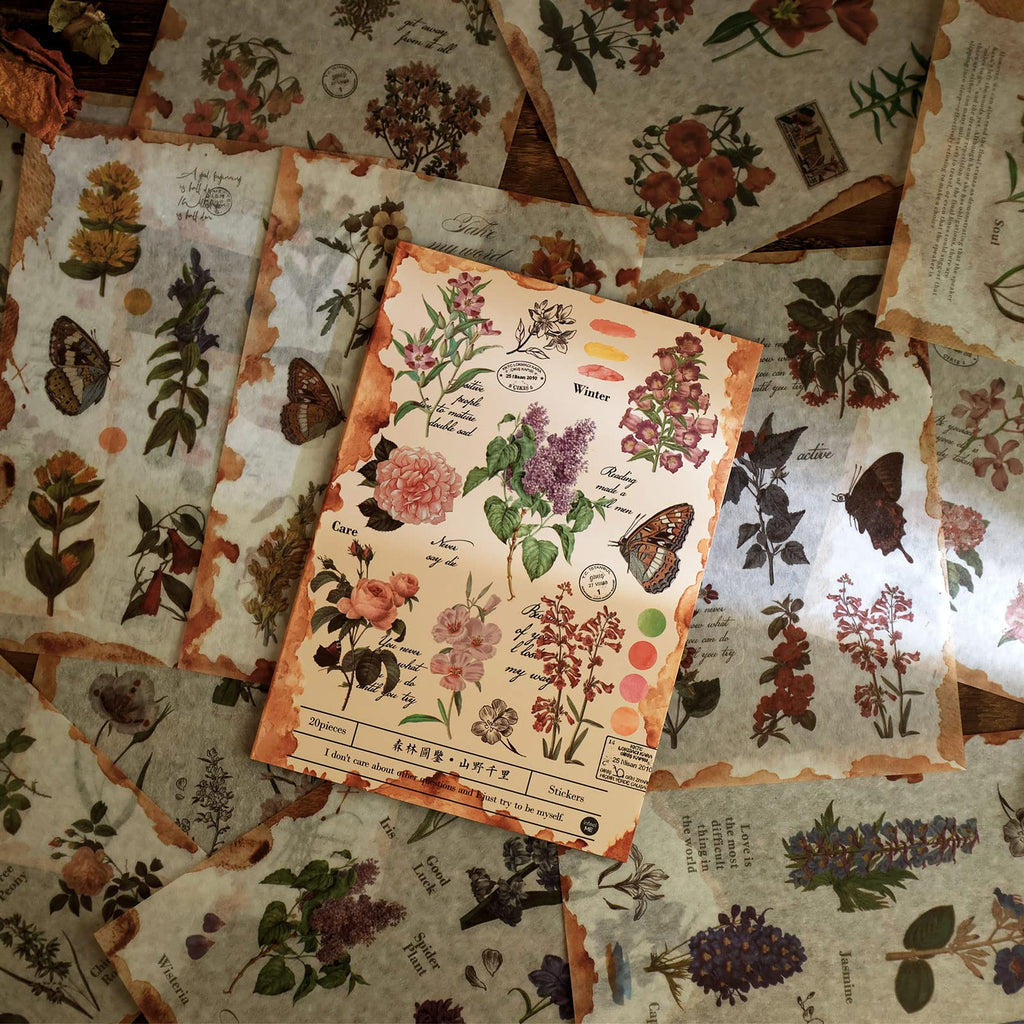 Dizdkizd Nature Botanical Stickers for Journaling, Ephemera Sticker Book, Translucent Washi Sticker for Scrapbooking - 20 Sheets (200 Pieces)
