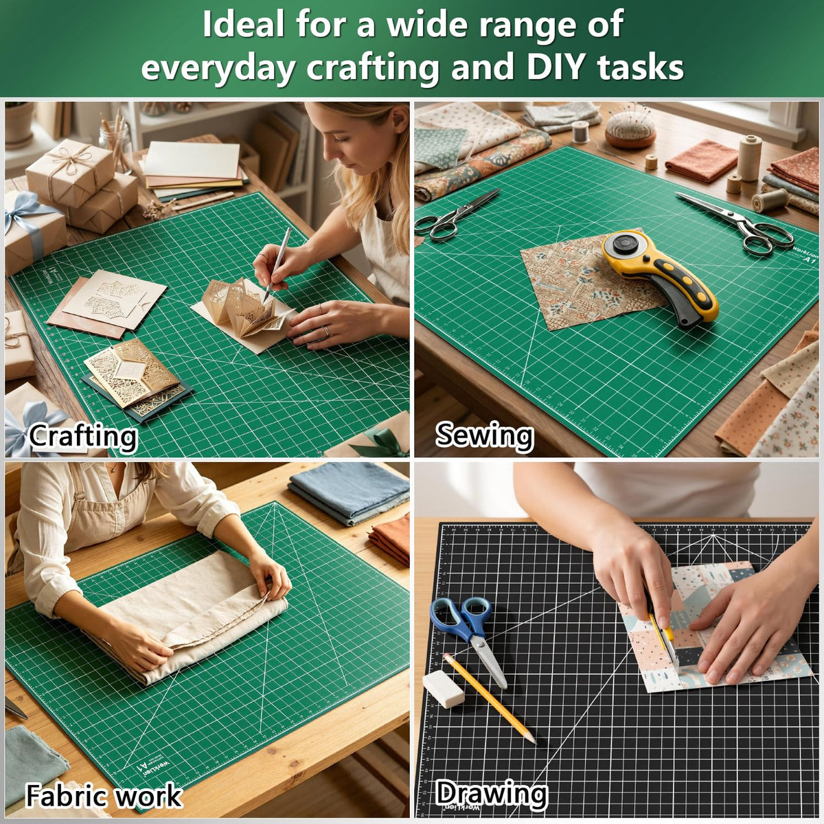 WORKLION 12" x 18" Art Self Healing PVC Cutting Mat, Double Sided, Gridded Rotary Cutting Board for Craft, Fabric, Quilting, Sewing, Scrapbooking Project……