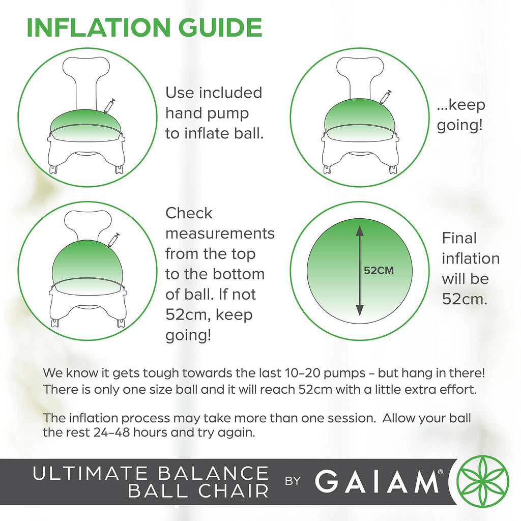 Gaiam Classic Balance Ball Chair – Ergonomic Stability Chair for Desk & Office | Yoga Ball Seat with Base, Air Pump, & Exercise Guide | Improves Posture & Core Strength (300 lb Capacity)