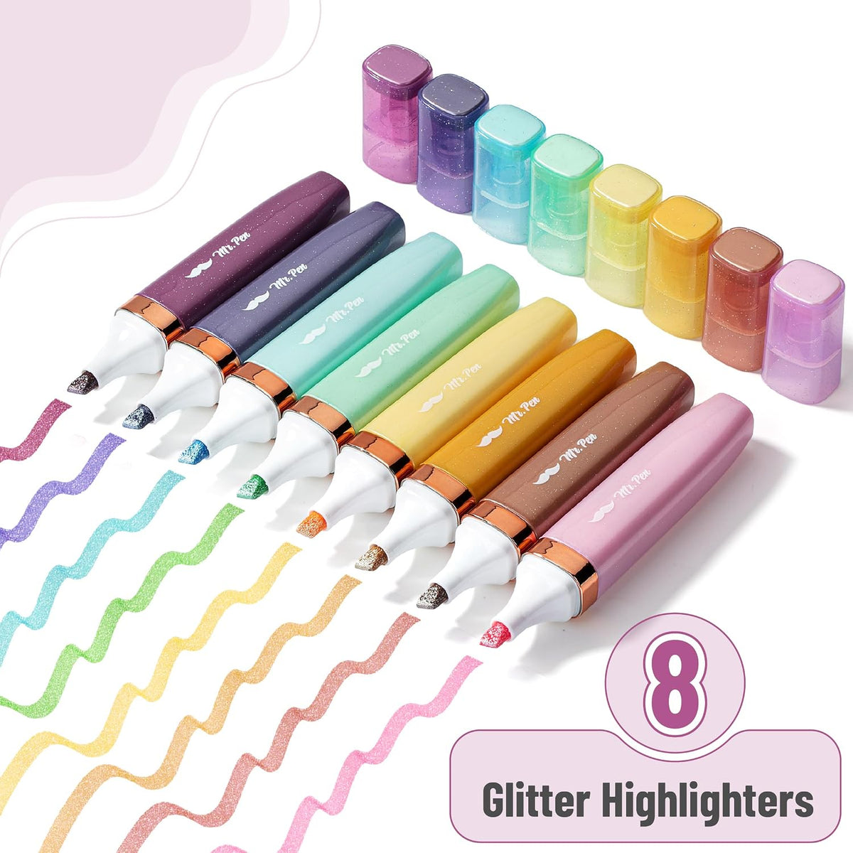 Mr. Pen- Glitter Highlighters, 8 Pack, Pastel & Metallic Colors