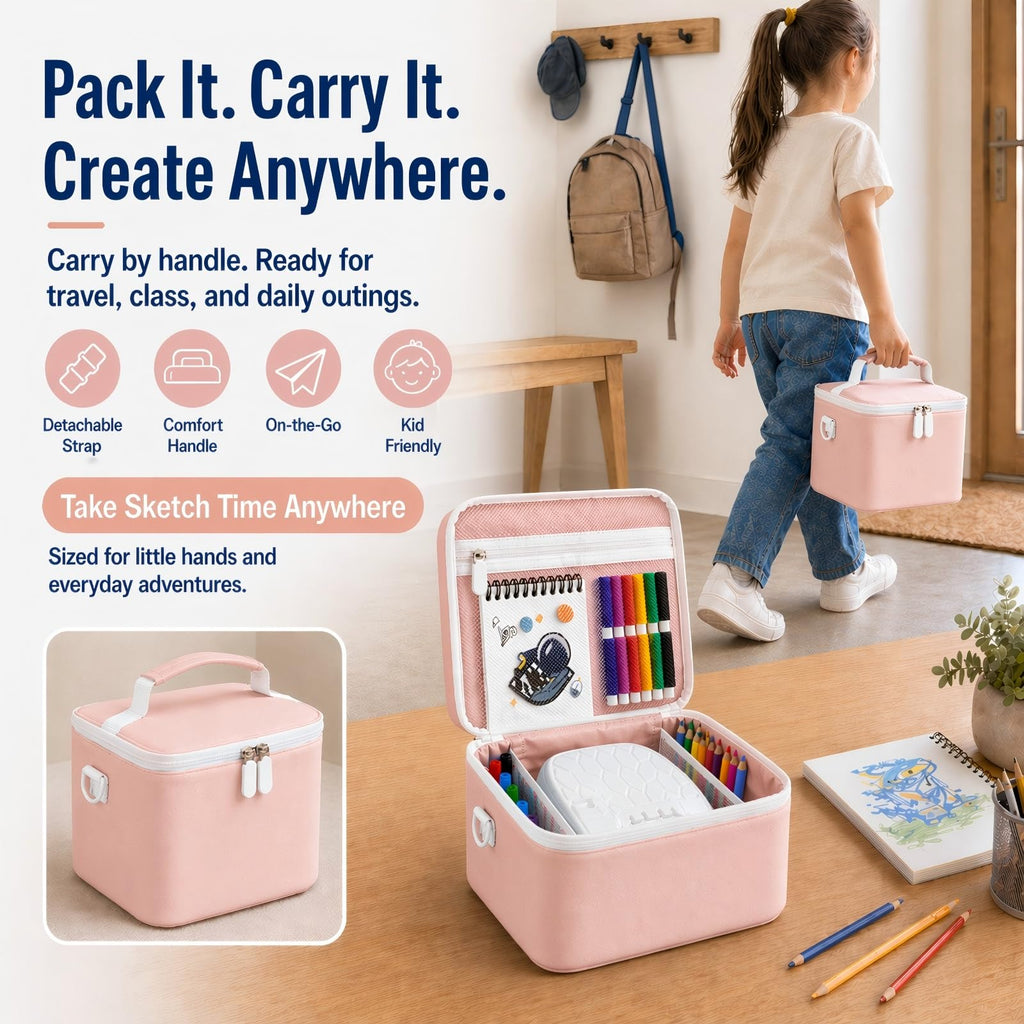 Drawing Projector for Kids Case, Compatible with Flycatcher Smart Sketcher 2.0, High-Density EPE Foam, Microfiber PU with Dry-Coated Finish, Pen & Accessory Pockets (Blue, Case Only)