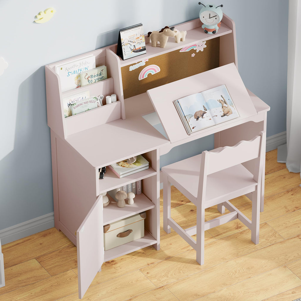 Treocho Kids Study Desk and Chair Set with Tiltable Desktop for 3-8 Years