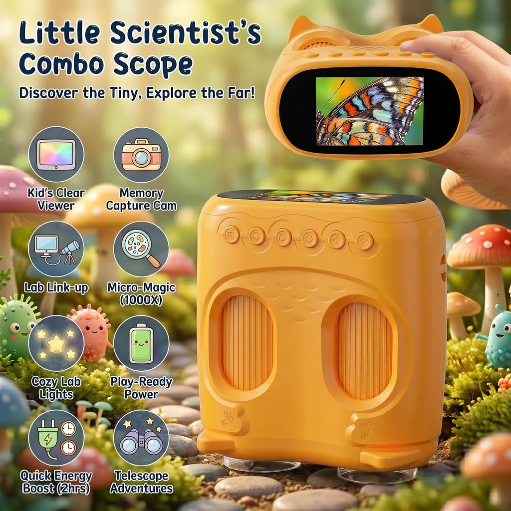 OAEBLLE: 2-in-1 Handheld Digital Microscope & Pocket Telescope for Kids, 1000X / 10X, 2.0" Screen, 8 LEDs, 1080P Camera