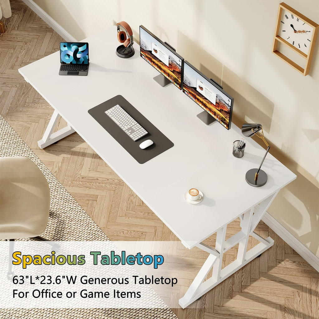 63" Large Computer Desk with Thickened Frame for Home Office, Living Room