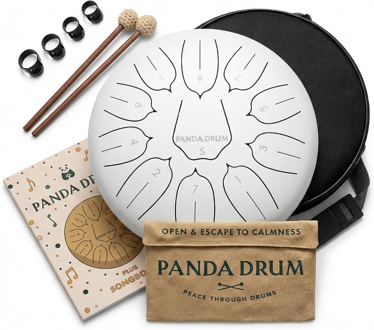 Panda Drum Plus 11" Steel Tongue Drum — Multi-Note Hand Pan with Accessories