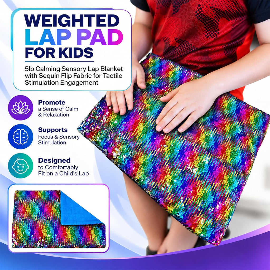 Kids Weighted Lap Pad, 5 lb with Reversible Sequin Sensory Fabric