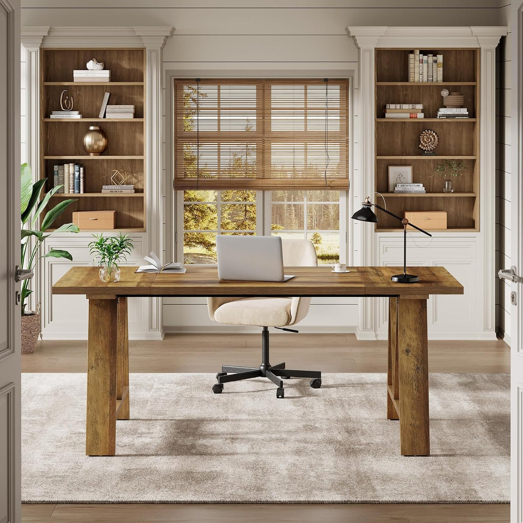 Tribesigns: 63" Farmhouse Executive Desk with A-Frame Legs (Brown)