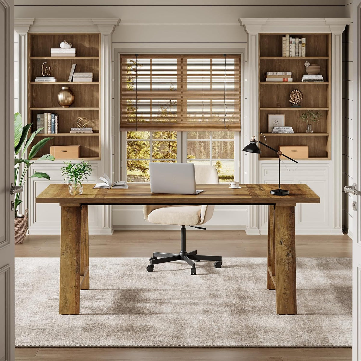 Tribesigns: 63" Farmhouse Executive Desk with A-Frame Legs (Brown)