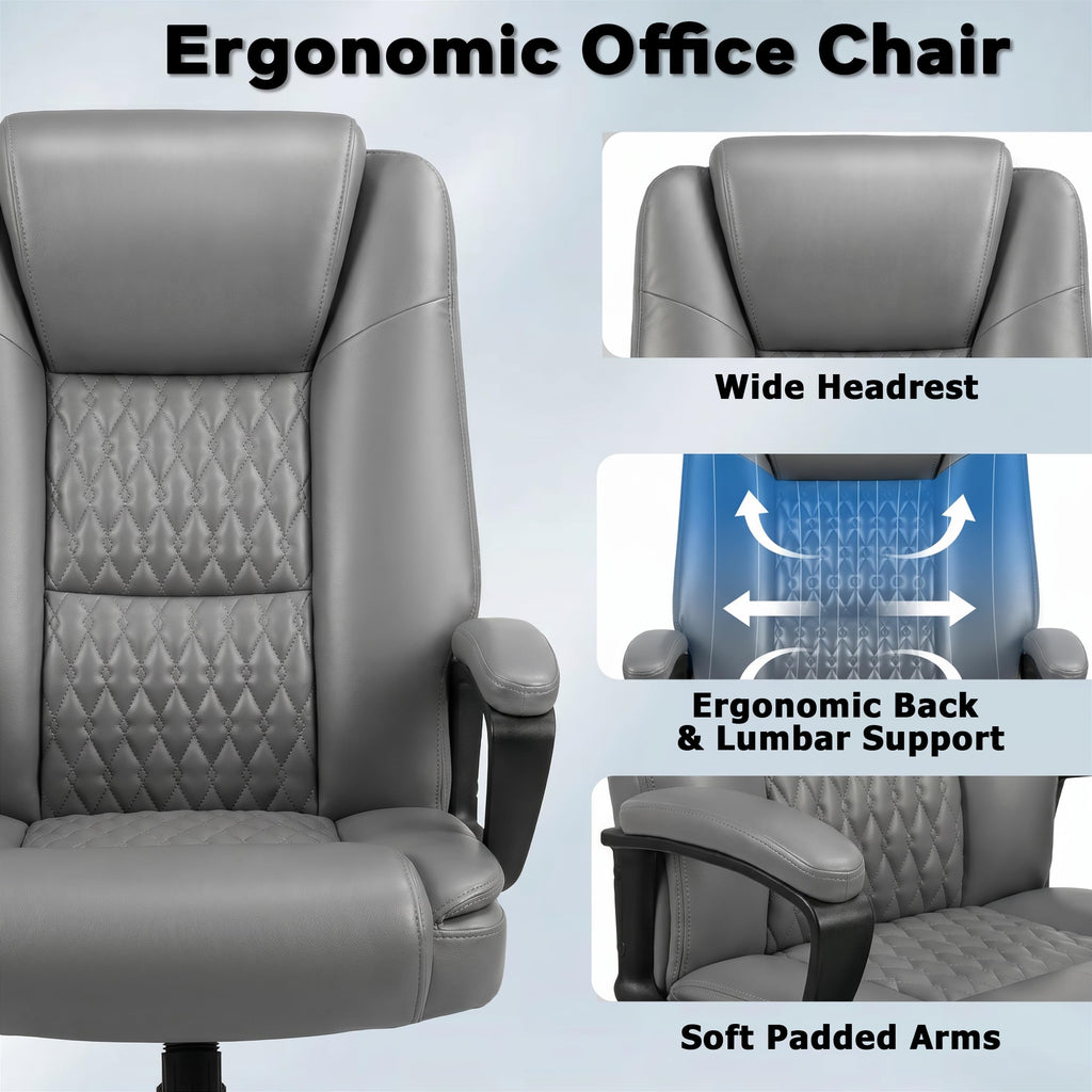 Office Chair, High Back Ergonomic Home Office Desk Chairs with Lumbar Support, Adjustable Big and Tall Computer Chair, 360° Swivel, PU Leather, Brown