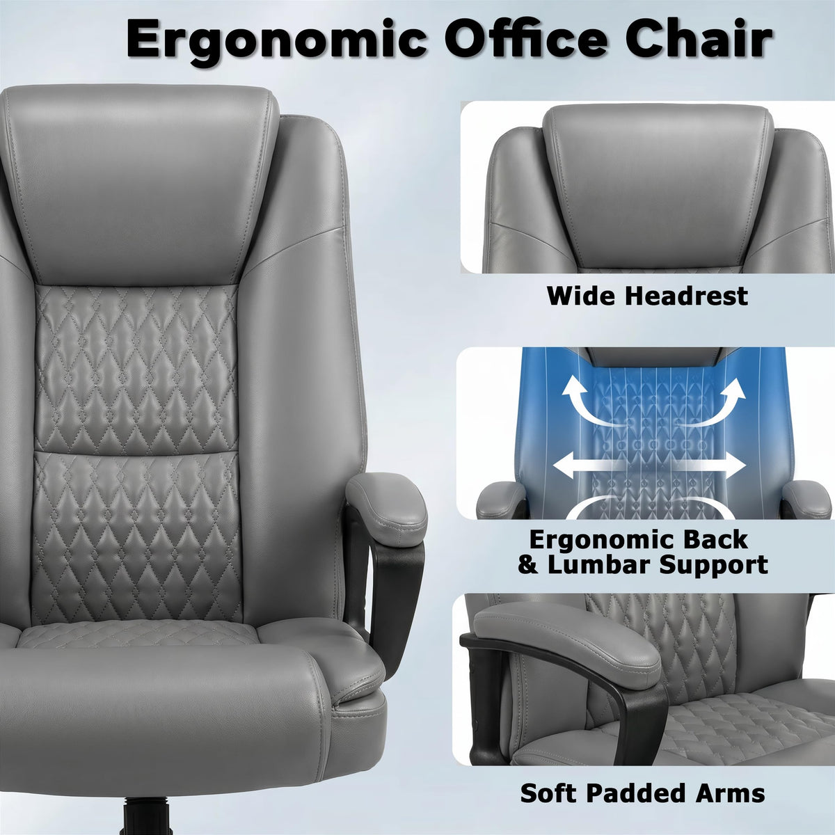 Office Chair, High Back Ergonomic Home Office Desk Chairs with Lumbar Support, Adjustable Big and Tall Computer Chair, 360° Swivel, PU Leather, Brown