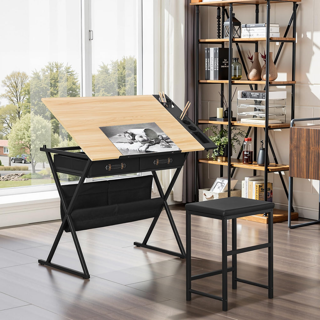 VECELO Adjustable Drafting and Art Desk with Stool