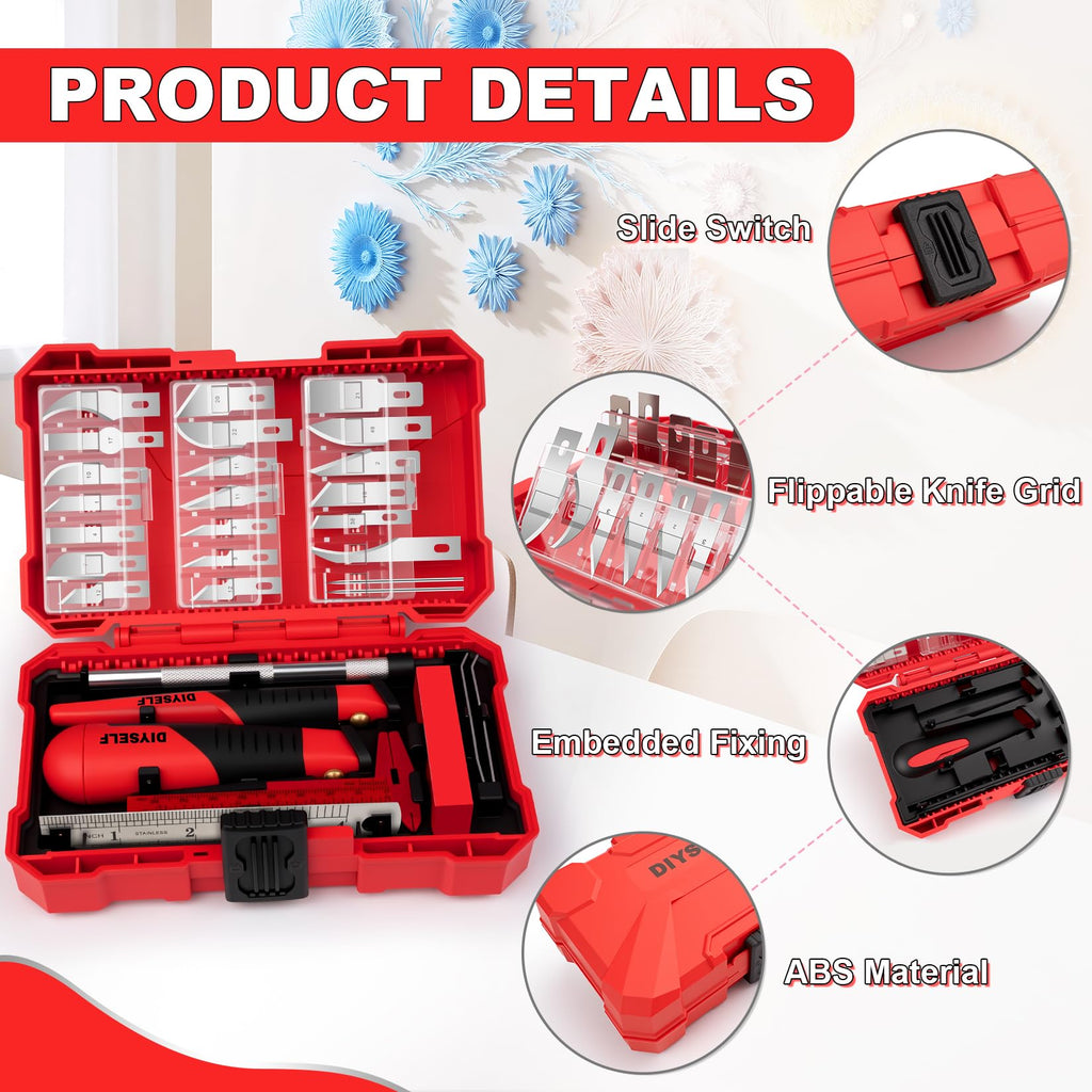 DIYSELF Craft Hobby Knife Set with 10 Extra #11 Blades, 6-Inch Metal Ruler