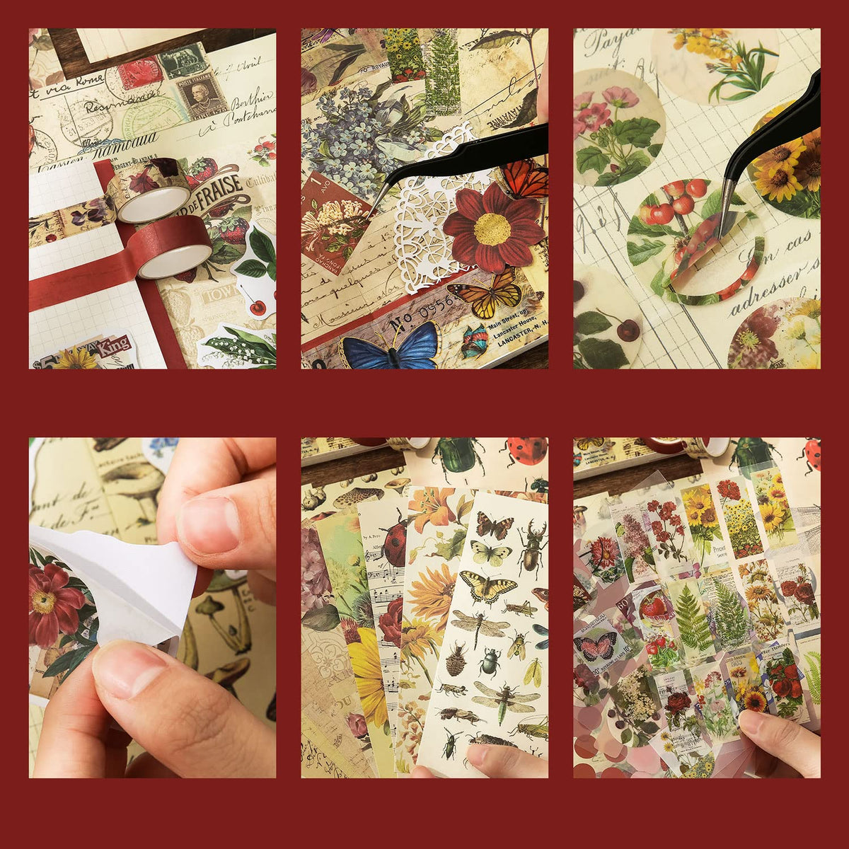 emmoolife 348 Pcs Scrapbooking Supplies Kit, Vintage Aesthetic Scrapbook Kit for Bullet Junk Journal, Stationery, A6 Grid Notebook, DIY Journaling Supplies, Birthday Craft Gift for Teen Girl Women