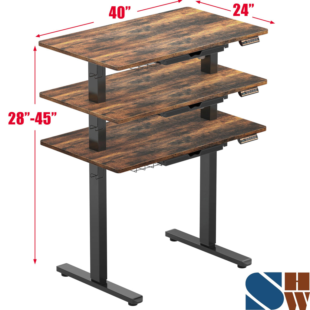 SHW 55 x 28 Electric Height Adjustable Standing Desk w/Drawer, White