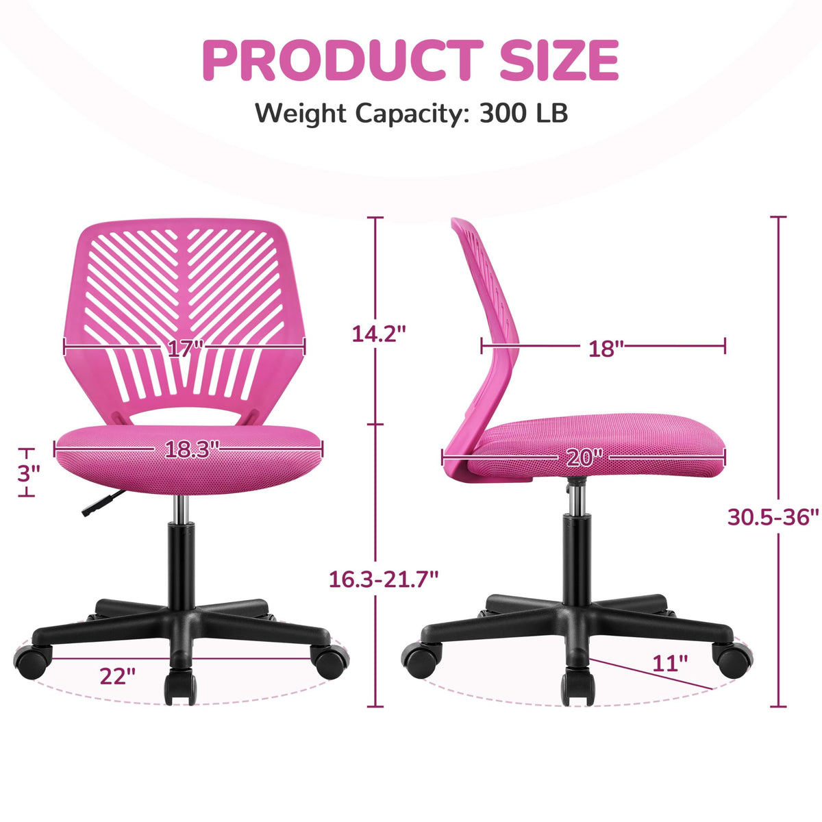 Yaheetech Small Desk Chair, Armless Adjustable Swivel Seat, Green