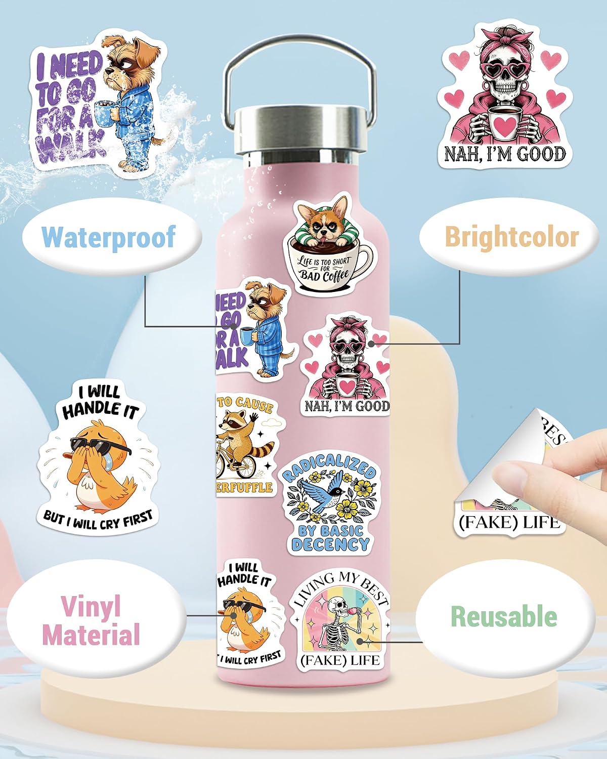 300 Pcs Funny Stickers for Adults, Sticker Pack for Water Bottle Laptop