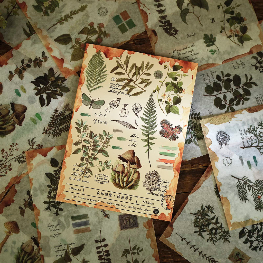 Dizdkizd Nature Botanical Stickers for Journaling, Ephemera Sticker Book, Translucent Washi Sticker for Scrapbooking - 20 Sheets (200 Pieces)