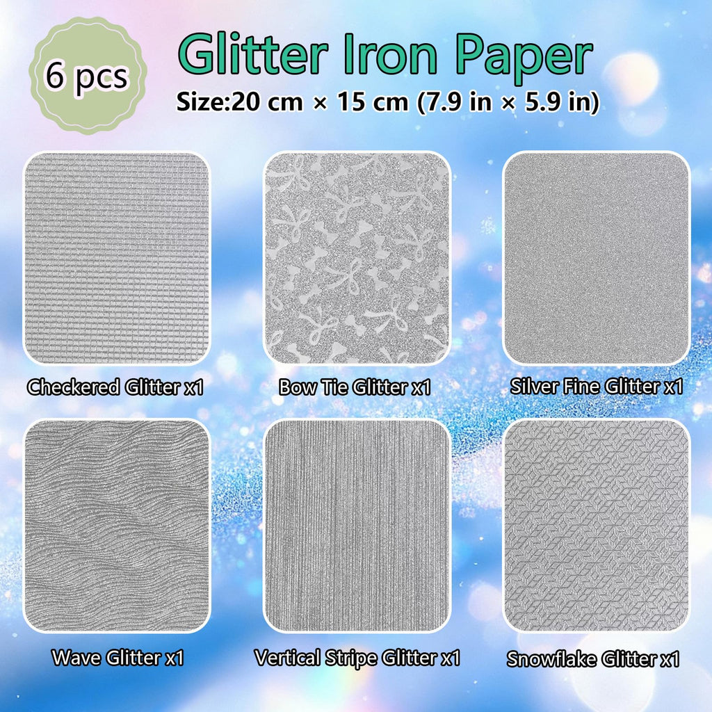 6 Sheets Rainbow Glitter Iron Paper for Perler Beads 7.8x6 Inch