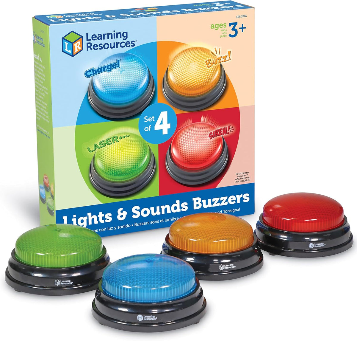 Learning Resources Lights & Sounds Answer Buzzers, Set of 4 (Ages 3+)