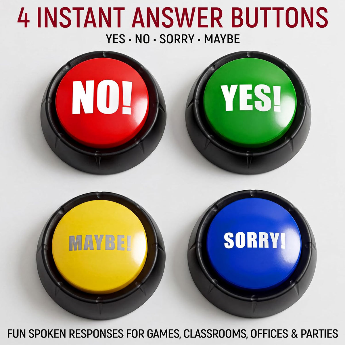 Yes No Maybe Sorry Sound Buttons, Set of 4 Talking Answer Buzzers