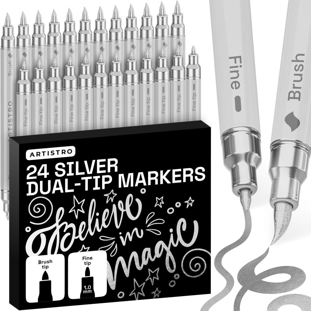 ARTISTRO Dual-Tip Acrylic Paint Markers – 1mm Fine & 1–5mm Brush Tip | ASTM D4236 Safe, Multi-Surface