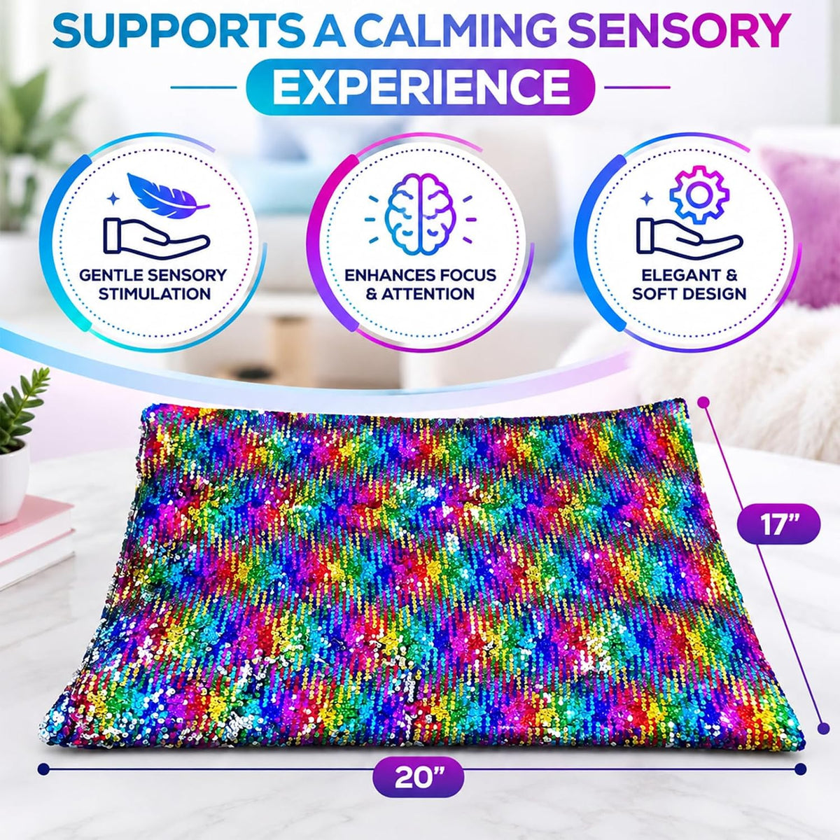 Kids Weighted Lap Pad, 5 lb with Reversible Sequin Sensory Fabric