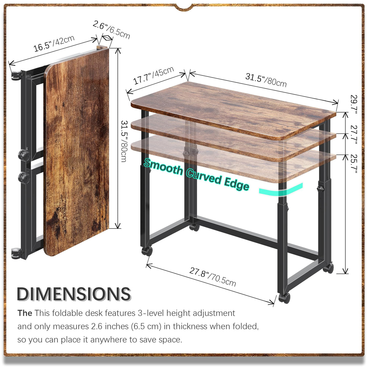 4NM 27.5-Inch Folding Student Desk with Wheels