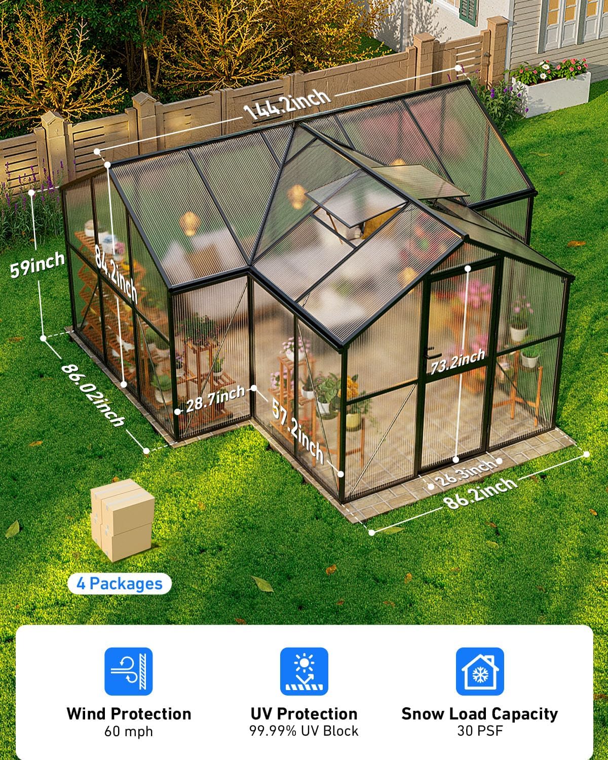Windproof Tunnel Greenhouse with Thermometer (Multiple Sizes)