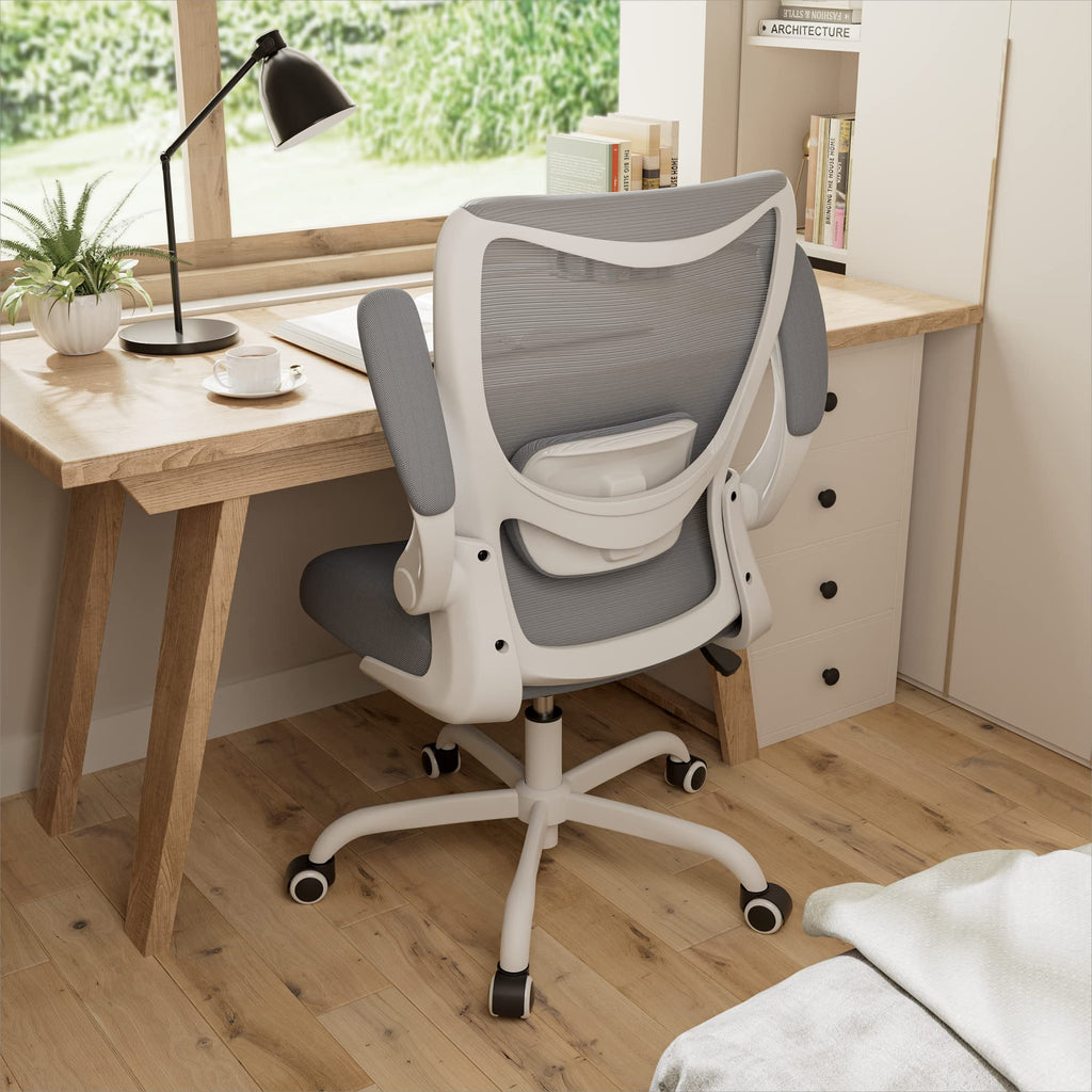 MUXX.STIL Office Chair, Ergonomic Desk Chair with Adjustable Lumbar Support and Flip up Armrest, Breathable Mesh Computer Chair for Home Office, Khaki