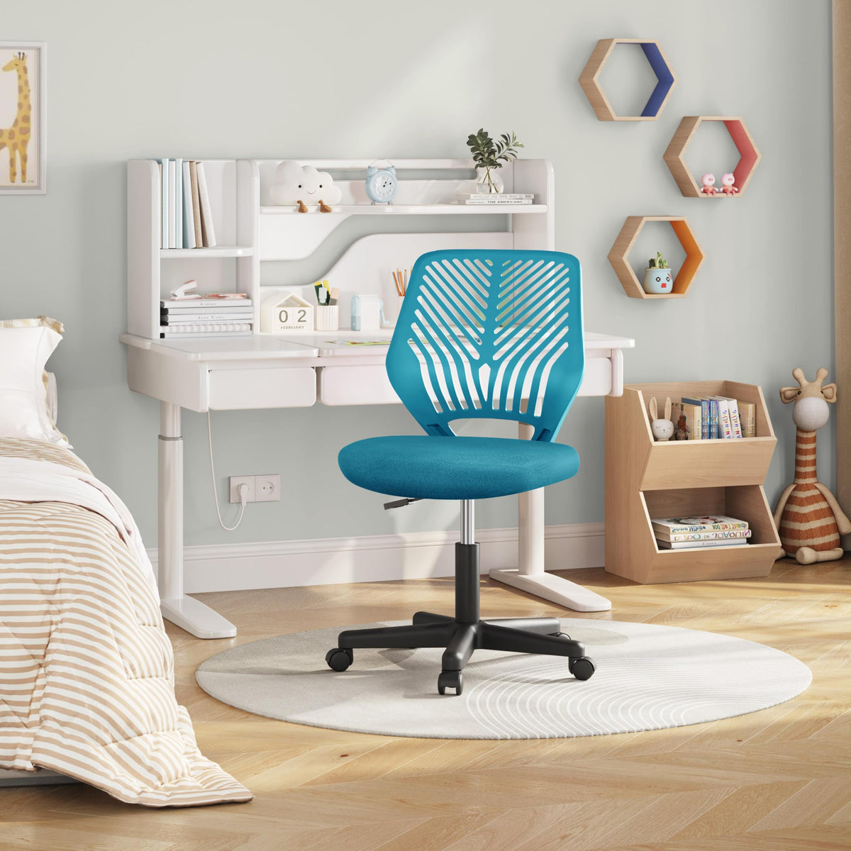 Yaheetech Small Desk Chair, Armless Adjustable Swivel Seat, Green