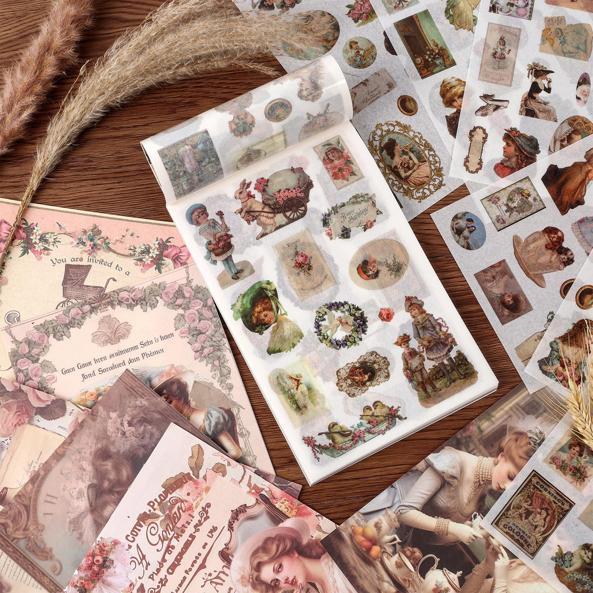 Scrapbook Stickers - 300 Pre-Cut Washi Stickers & 20 Scrapbook Papers for Travel Journaling