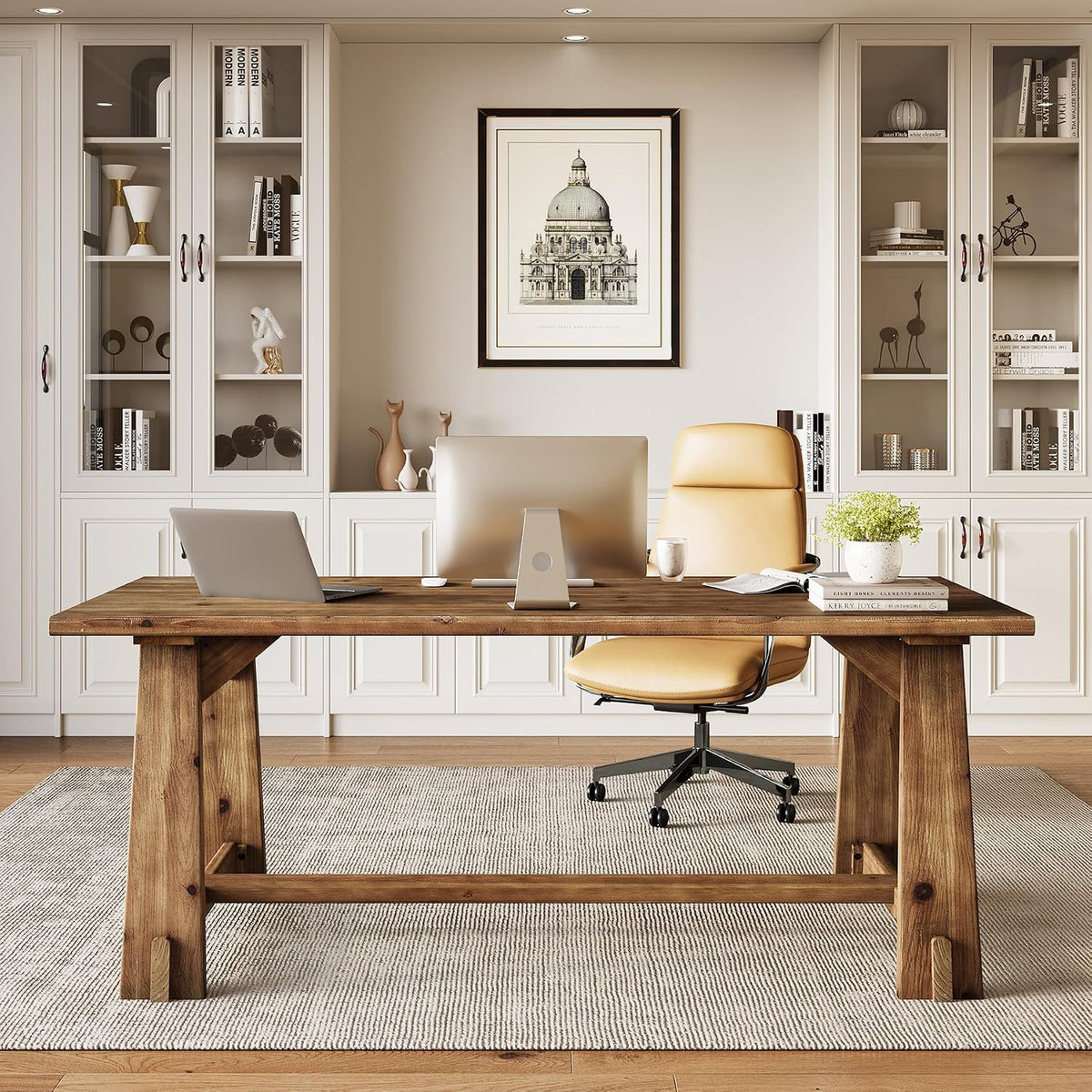 LITTLE TREE 63-Inch Solid Wood Student Desk, Rustic Brown