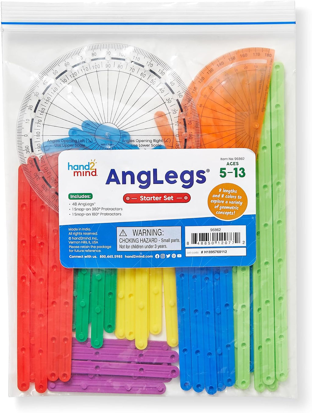 AngLegs Geometry Manipulative Starter Set with 2 Protractors (Grades 3–8)