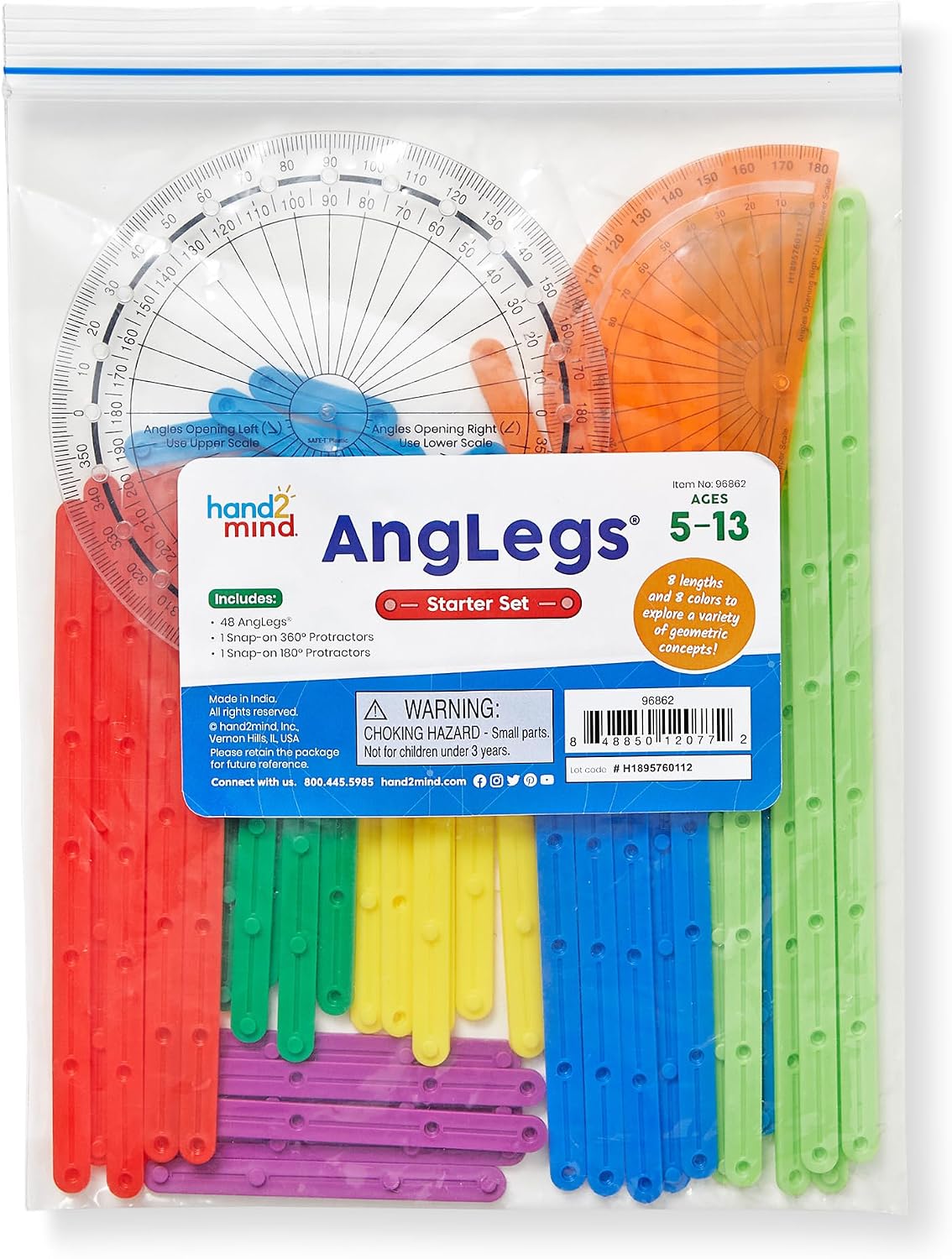 AngLegs Geometry Manipulative Starter Set with 2 Protractors (Grades 3–8)
