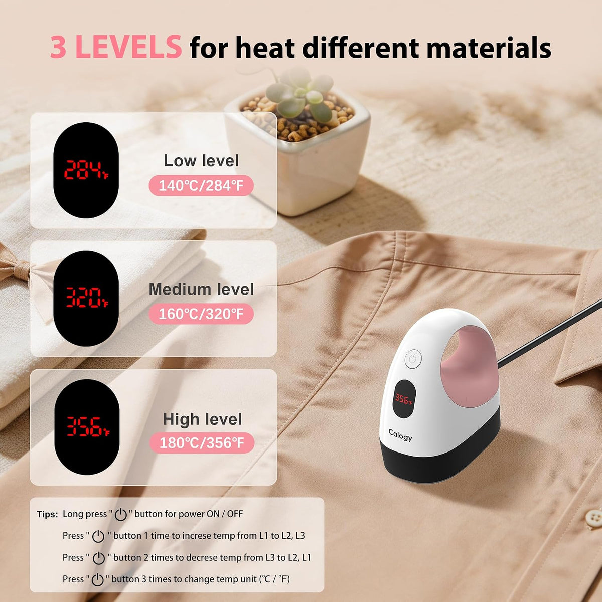 Calogy Mini Heat Press, Heat Transfer Machine, Constant Temp Control, Insulated Safety Base, Fits for Crafts, T-Shirt, Hat, Cap, Pillows(White Pink)
