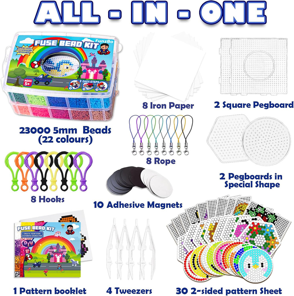 23000 5mm Fuse Beads Kit for Craft Gifts - 22 Colors | 106 Patterns