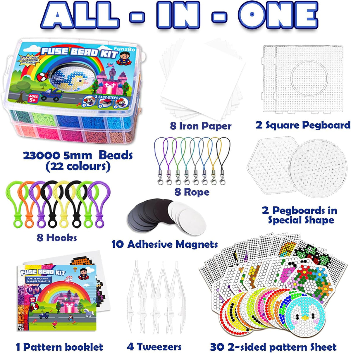 23000 5mm Fuse Beads Kit for Craft Gifts - 22 Colors | 106 Patterns
